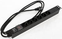SHE19-6SH-S-2.5EU, Блок розеток для 19" шкафов, 2.5м, 6 розет., с выкл., подсветка, Hyperline