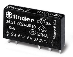 34.51.7.024.0010, Реле электромеханическое, FINDER, 24V, 6A, -40...85°С